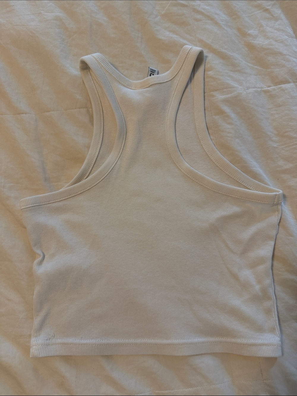 Divided White Ribbed Racerback Cropped Tank - Picture 3 of 3